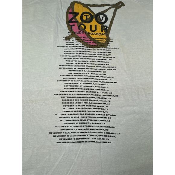 Vintage U2 Zoo Tv Outside Broadcast T-Shirt Extra Large White 1992 Rock Band 90s - Picture 11 of 16
